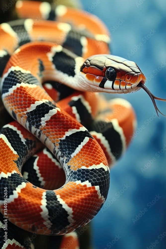 Poster a close-up view of a snake curled around a branch, highlighting its texture and pattern