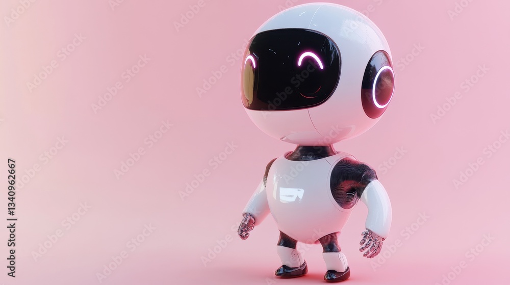 Poster this adorable robot character features a cheerful expression and a glossy finish, perfect for techno