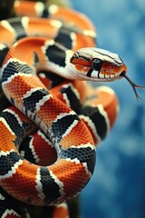Obraz premium A close-up view of a snake curled around a branch, highlighting its texture and pattern