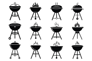  Set of barbecue set silhouette vector icon illustration on white background