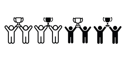 Two Figures Celebrating Success by Lifting a Trophy Icon Vector Design Illustration