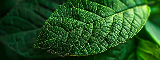 Obraz premium Detailed Macro of Green Leaf with Veins - Close-Up Nature Shot