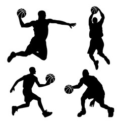 Basketball players silhouettes in action playing the game