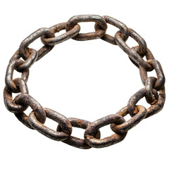 Fototapeta premium Rusty metal chain link round design cutout isolated on transparent background, cutout png
