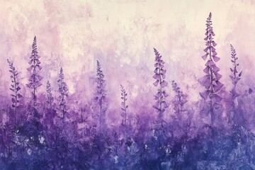 Obraz premium Purple foxglove flowers in abstract art with textured brush strokes