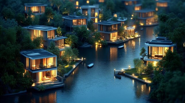 digital illustration of modern eco-smart waterfront condos