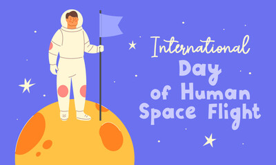 Naklejka premium International Day of Human Space Flight. Horizontal banner