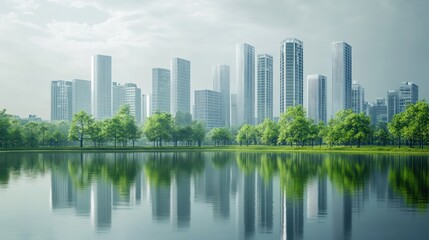 Obraz premium City park reflection calm morning