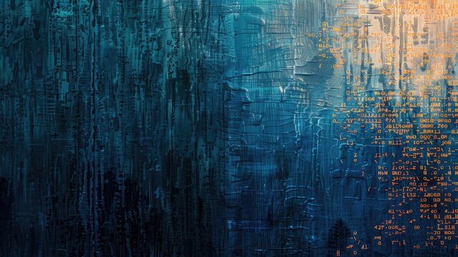 Explore a captivating dark blue background featuring textured layers and a code overlay, perfect for tech-related designs and digital projects. Ideal for creating a modern aesthetic.