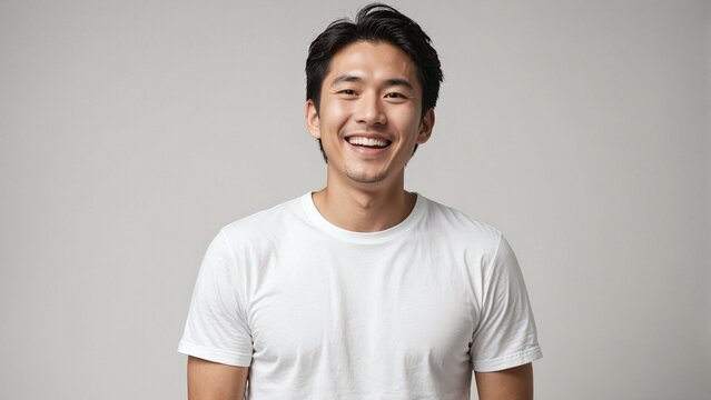 Smiling Young Japanese Man in Casual Attire on a Plain Backdrop, Suitable for Educational Materials, Online Profiles, or Introductory Visuals
