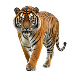 Obraz premium Majestic Tiger Striding Forward with Transparent Background