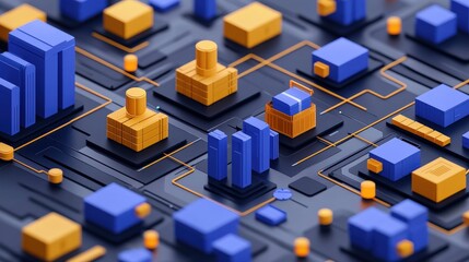 strategic marketing sales strategy engagement concept. Abstract cityscape with geometric shapes in vibrant colors.