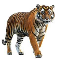 Obraz premium Majestic Tiger Striding Through the Shadows on white background