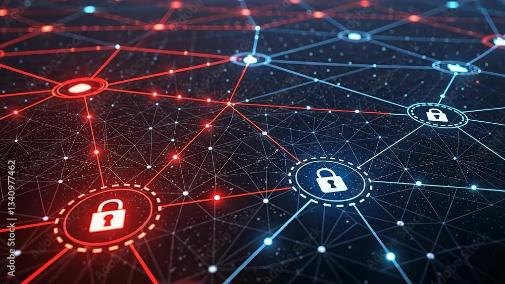 Aufkleber digital network with security locks and connections