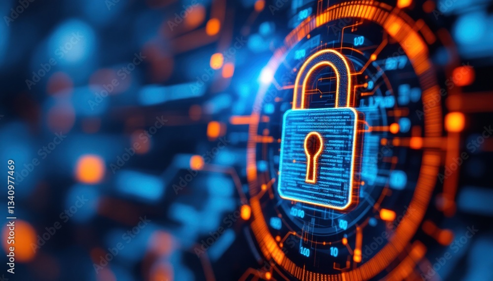 Poster futuristic digital security lock with advanced technology and data protection
