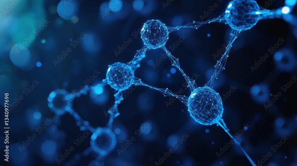 Aufkleber molecular structure in blue science background - generative ai