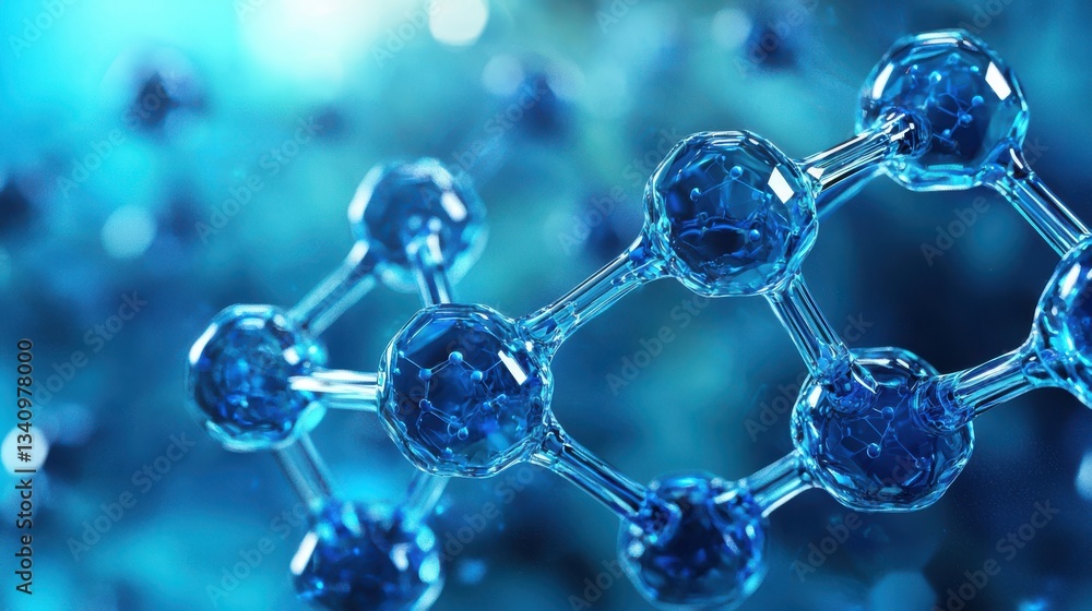 Poster molecular structure with interconnected hexagons and spheres, science concept