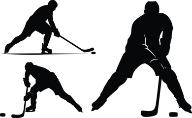 Naklejka premium Black and white silhouette of a person playing hockey in a dynamic action pose