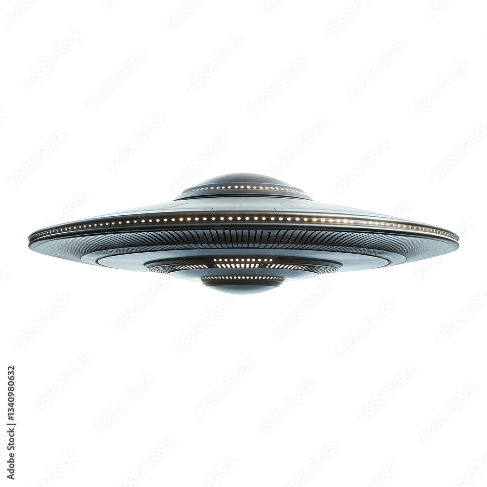 Poster futuristic ufo spacecraft flying saucer rendering design isolated on transparent background
