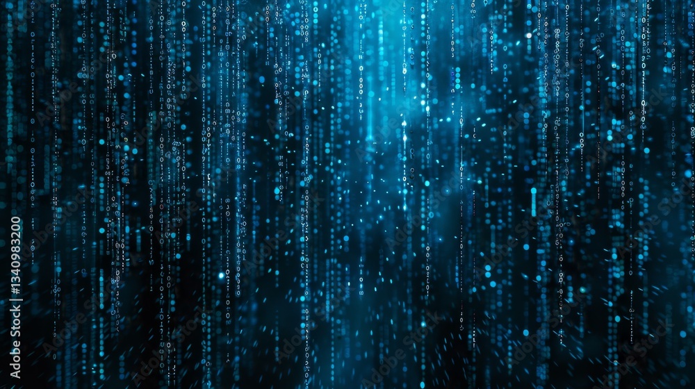 Poster digital data streams illustrating the complexities of ai, malware protection, and cybersecurity thre