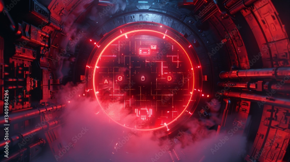 Poster visual representation of ai-driven cybersecurity technology showcasing a digital firewall design