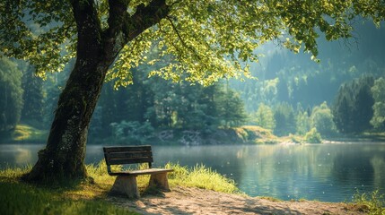 Obraz premium nature tree with bench