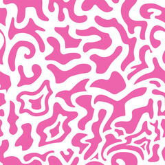 Seamless pattern with abstract silhouette organic pink shapes. Flat background minimalist boho style. Wavy liquid distorted shapes vector ilustration