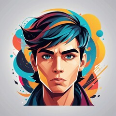 Naklejka premium Image is a vibrant digital illustration featuring a stylized portrait with a pop art influence
