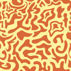 Seamless pattern with abstract silhouette organic red and yellow shapes. Flat background minimalist boho style. Wavy liquid distorted shapes vector ilustration