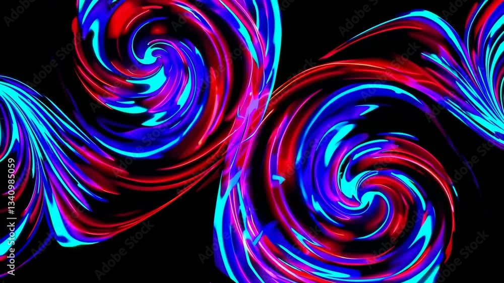 Poster abstract swirling neon light patterns in red and blue on black background. digital art concept