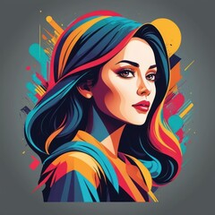 Naklejka premium Image is a vibrant digital illustration featuring a stylized portrait with a pop art influence