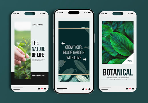 Minimalist Botanical Social Media Story Templates Green Aesthetic Design