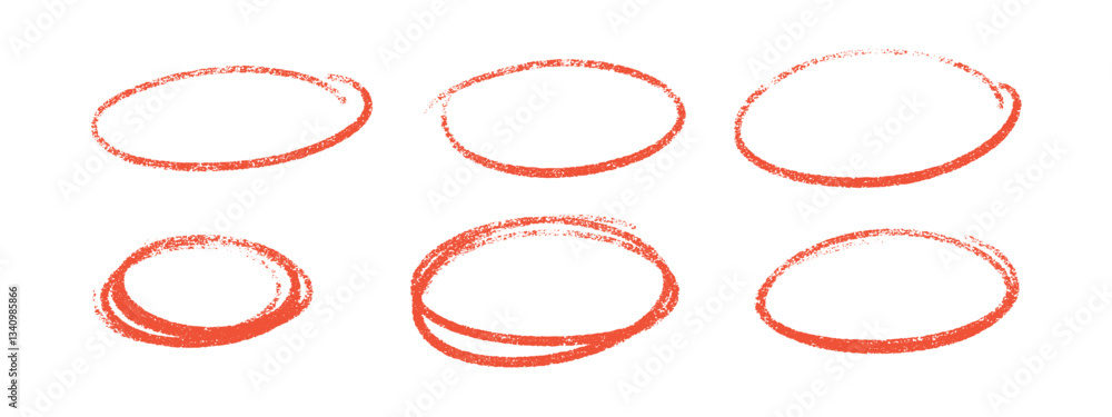 Poster crayon highlight chalk frames in red with grainy texture. different sized oval outlines with double 