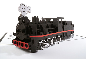 Faltbare Grußkarte als Pop-Up Karte für Geburtstag und Feste - Dampflokomotive als Origami