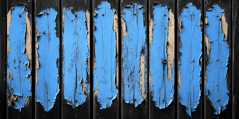 Peeling blue paint on weathered wood