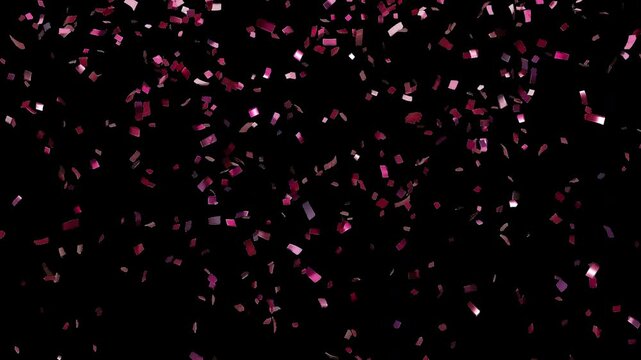 Pink Confetti On Transparent Background, Alpha Channel, 3D rendered animation