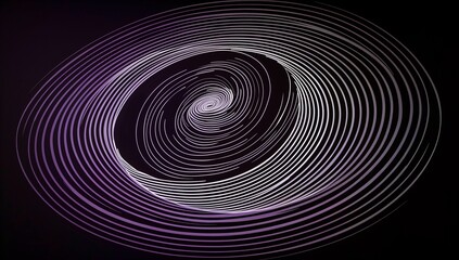 Abstract white and purple lines in the shape of a spiral on a black background.