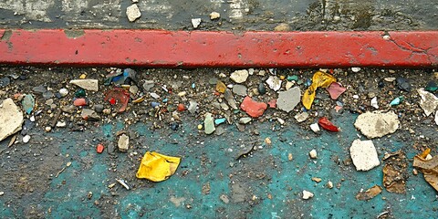 Debris on city street, textured ground