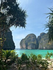 Beautiful Maya Bay Island Beach Surrounded by Palms © Wanessa