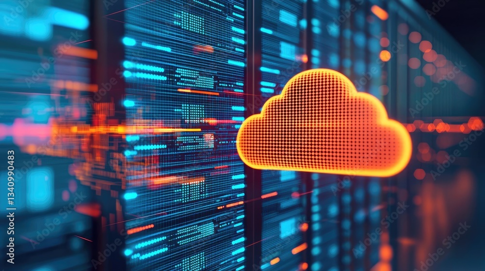 Aufkleber cloud technology for private, public, and hybrid computing concept. digital cloud storage concept wi