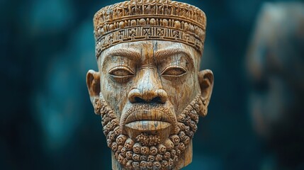 Carved wooden head,  African tribal art
