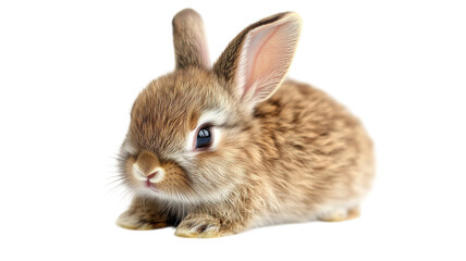 Brown bunny exploring a white backdrop in a bright, playful moment of nature's charm