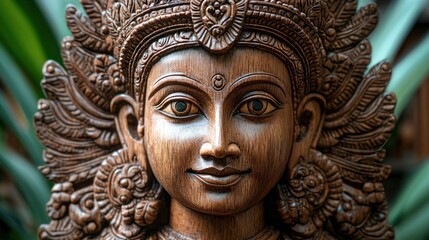 Exquisite wooden carving of a Balinese deity