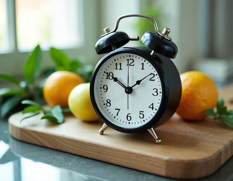 AI generation of clock among oranges. Concept of the fitness, diet and healthcare