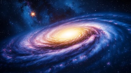 A luminous spiral galaxy with bright stars in deep space