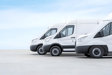 Fototapeta premium Fleet of commercial delivery vans in a modern warehouse setting