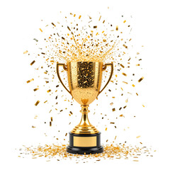 Golden Trophy, Confetti Explosion, Award transparent png