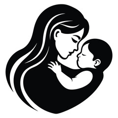 Mother and Baby Care Silhouette Vector Art Illustration, Mother hugging child, mom and baby icon logo illustration, Happy mother's day