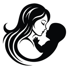 Mother and Baby Care Silhouette Vector Art Illustration, Mother hugging child, mom and baby icon logo illustration, Happy mother's day