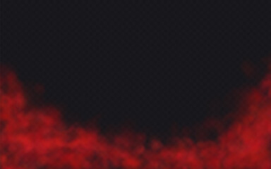 Red Fog effect on transparent dark background. Vector Smoke cloud.